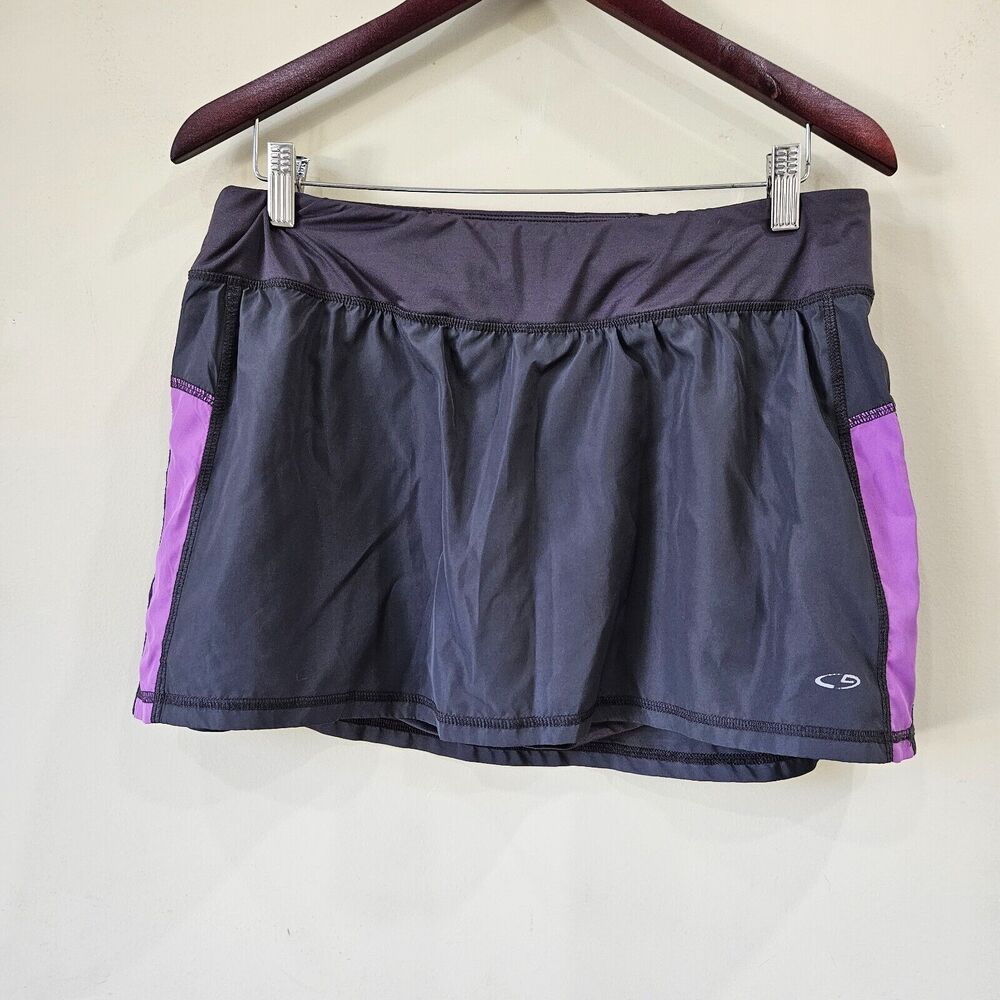Champion Womens Exercise Skirt Skort Large Gray Purple Athletic Stretch Pull On